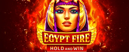 HeroSpin Egypt Fire Hold and Win slot game banner with fiery pharaoh theme