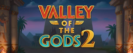HeroSpin Valley of the Gods 2 slot game banner with ancient temple theme